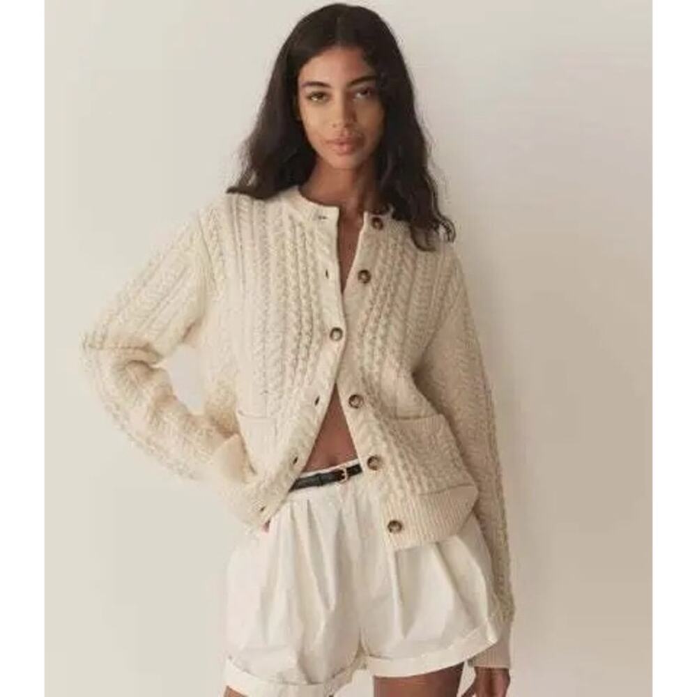 Doen Marilene wool blend cardigan ivory M - Picture 3 of 9